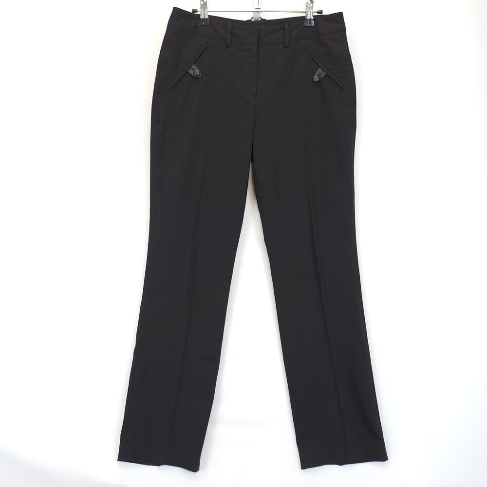 Larry Levine Trousers‎ Dress Pants Women 6 Black Faux Leather Accent Office Wear